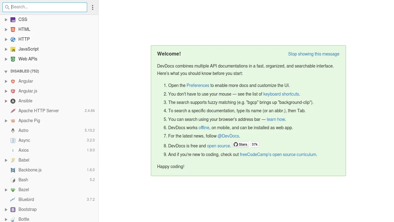Screenshot 1 of DevDocs