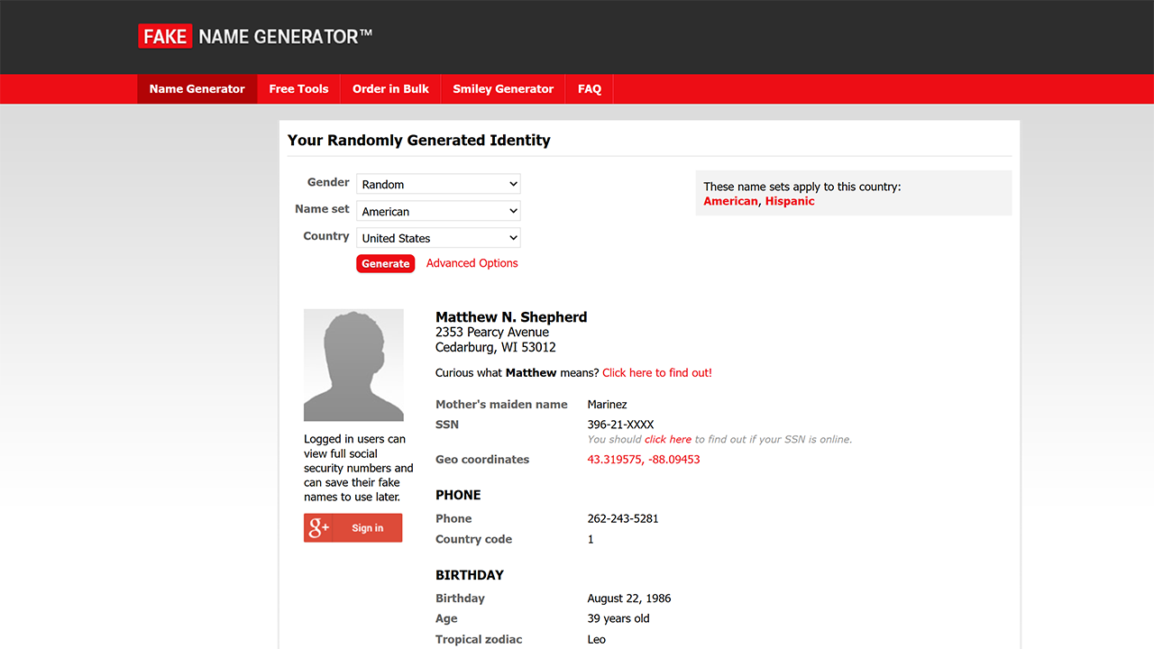 Screenshot 1 of Fake Name Generator