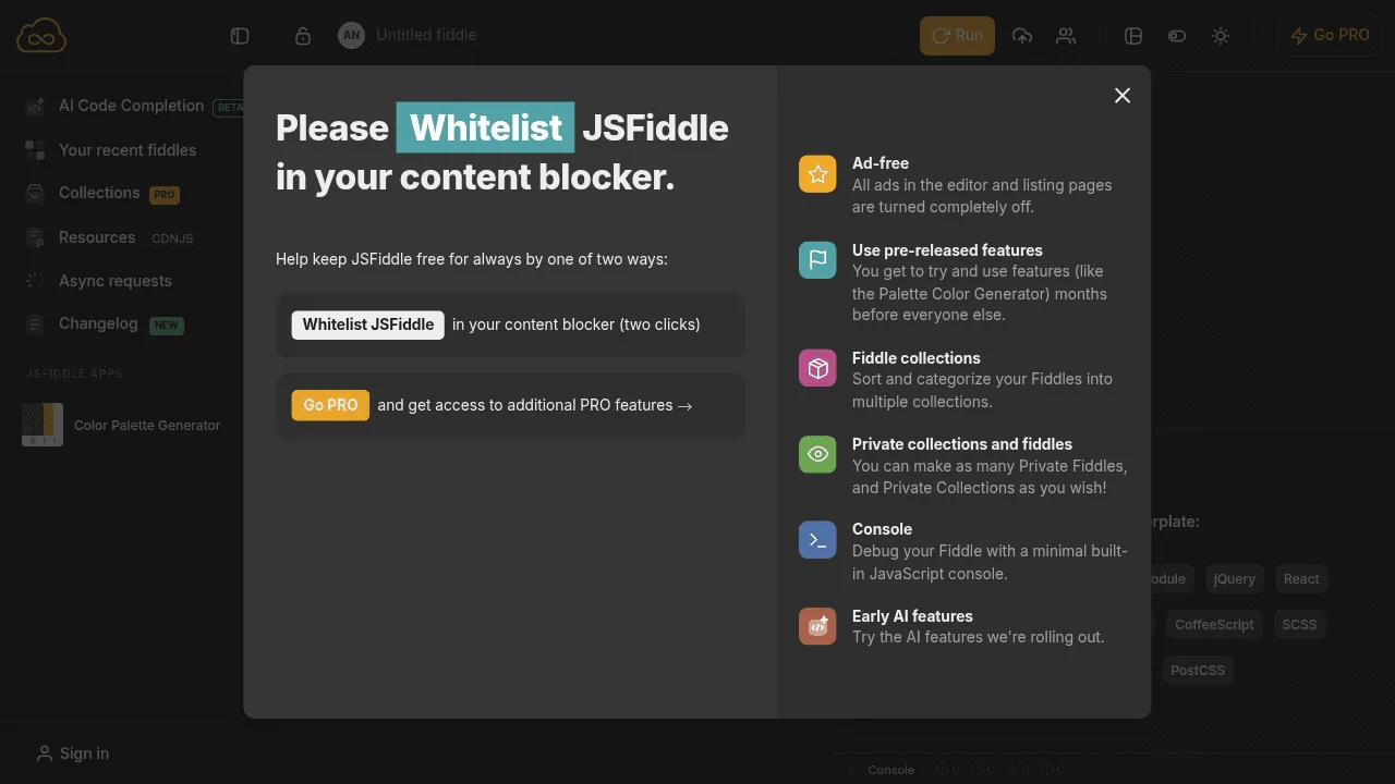 Screenshot 1 of JSFiddle