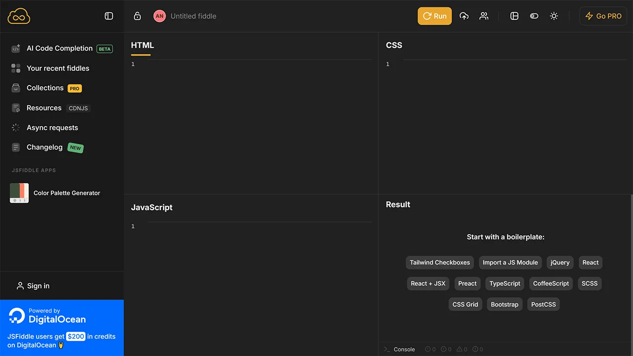 Screenshot 2 of JSFiddle