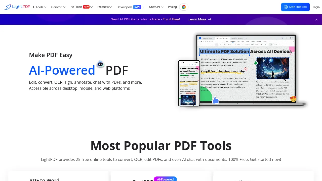 Screenshot of LightPDF