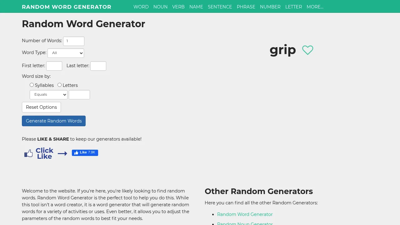 Screenshot 1 of Random Word Generator