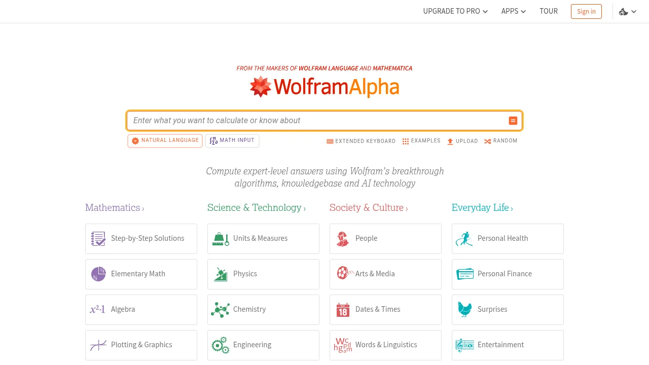Screenshot 1 of Wolfram Alpha